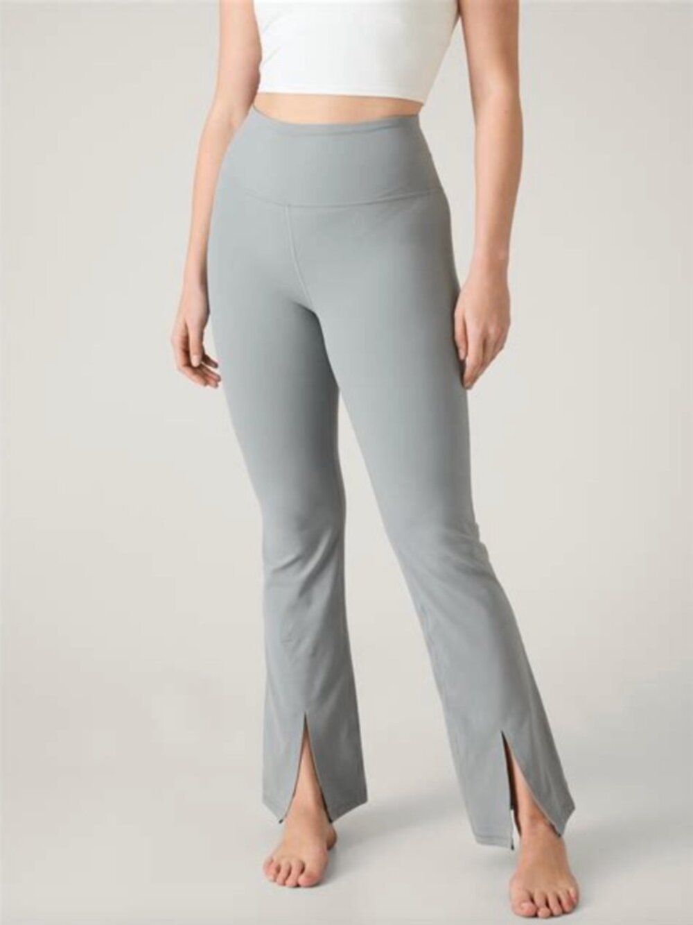 NWOT Athleta Elation Split Flare Yoga Pant Light Gray LP Large Petite